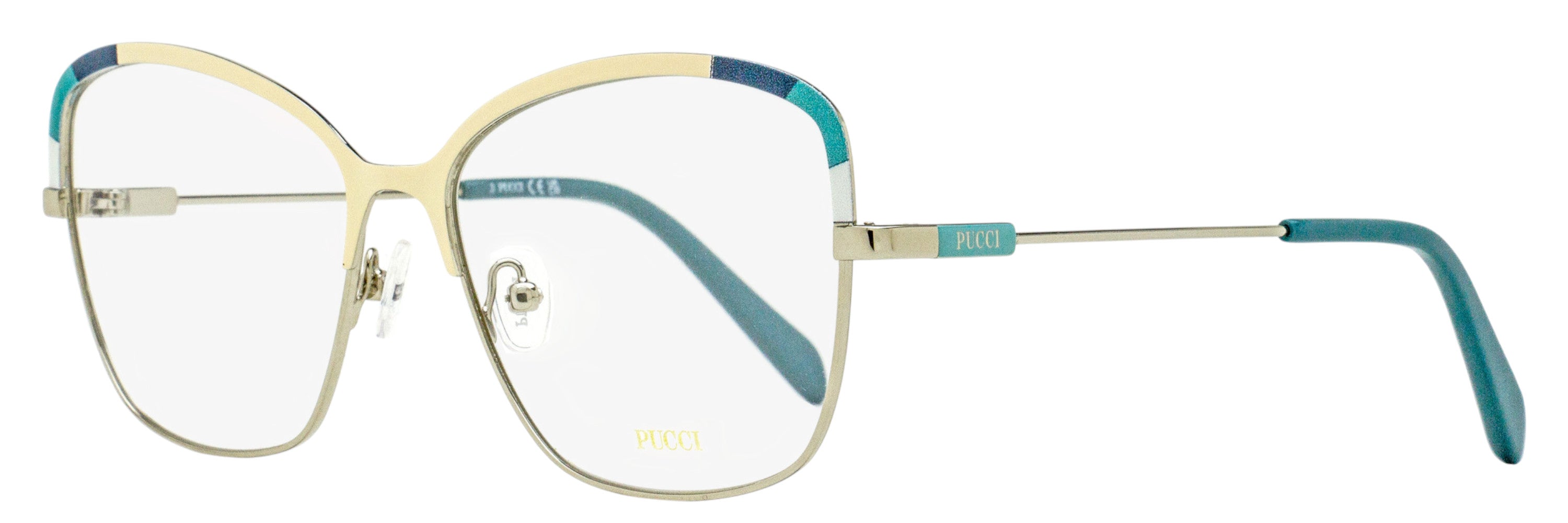 Emilio Pucci EP5202 Color-Block Metal Eyeglasses — Palladium by Emilio Pucci