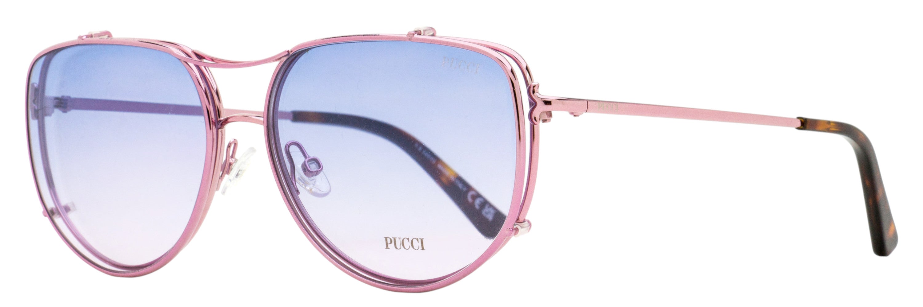 Emilio Pucci EP5247 Clip-On Metal Aviator Eyeglasses — Pink, view 2
