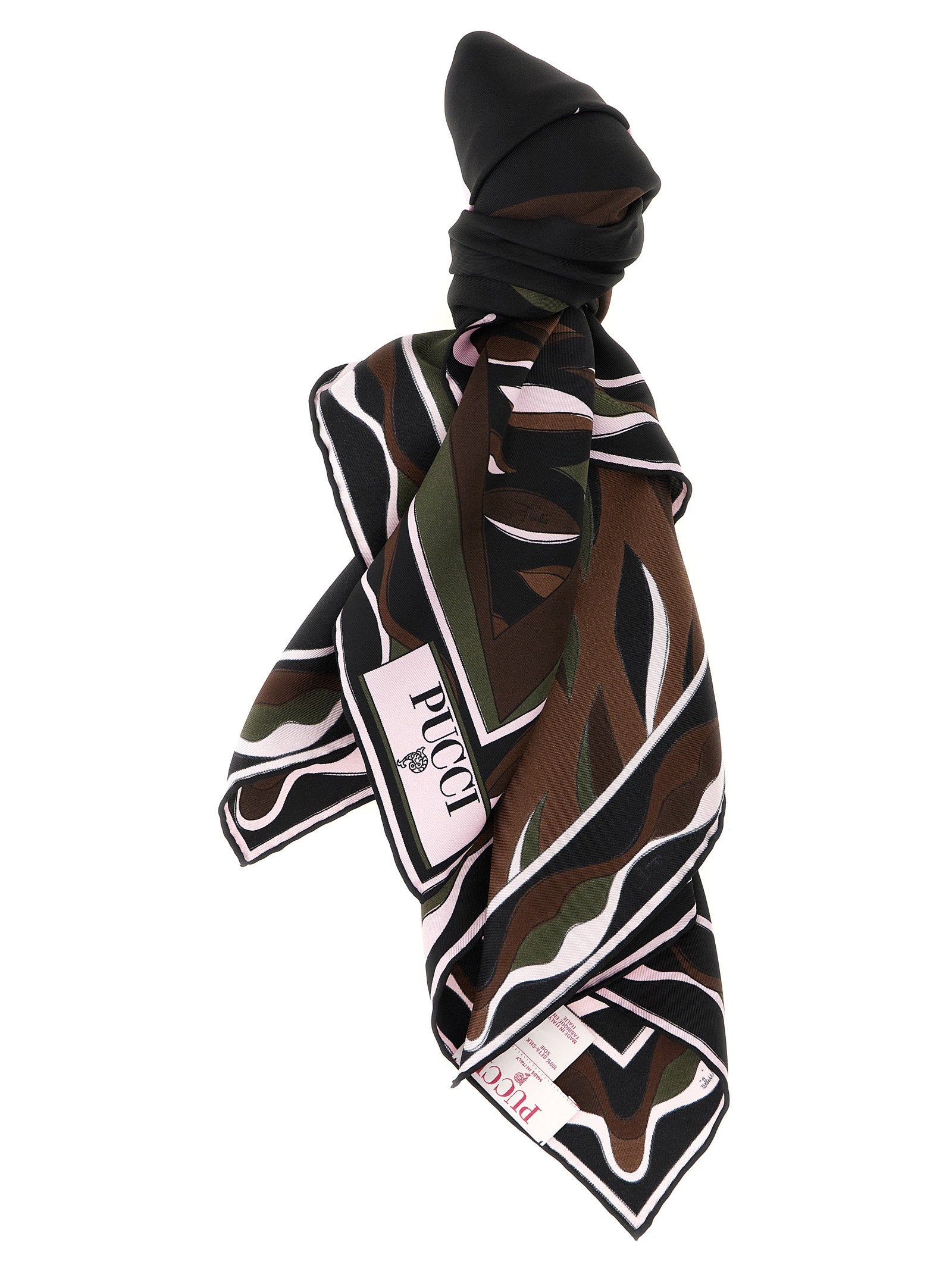 Emilio Pucci Fiamme and Nawaho Print Silk Scarf — Black by Emilio Pucci