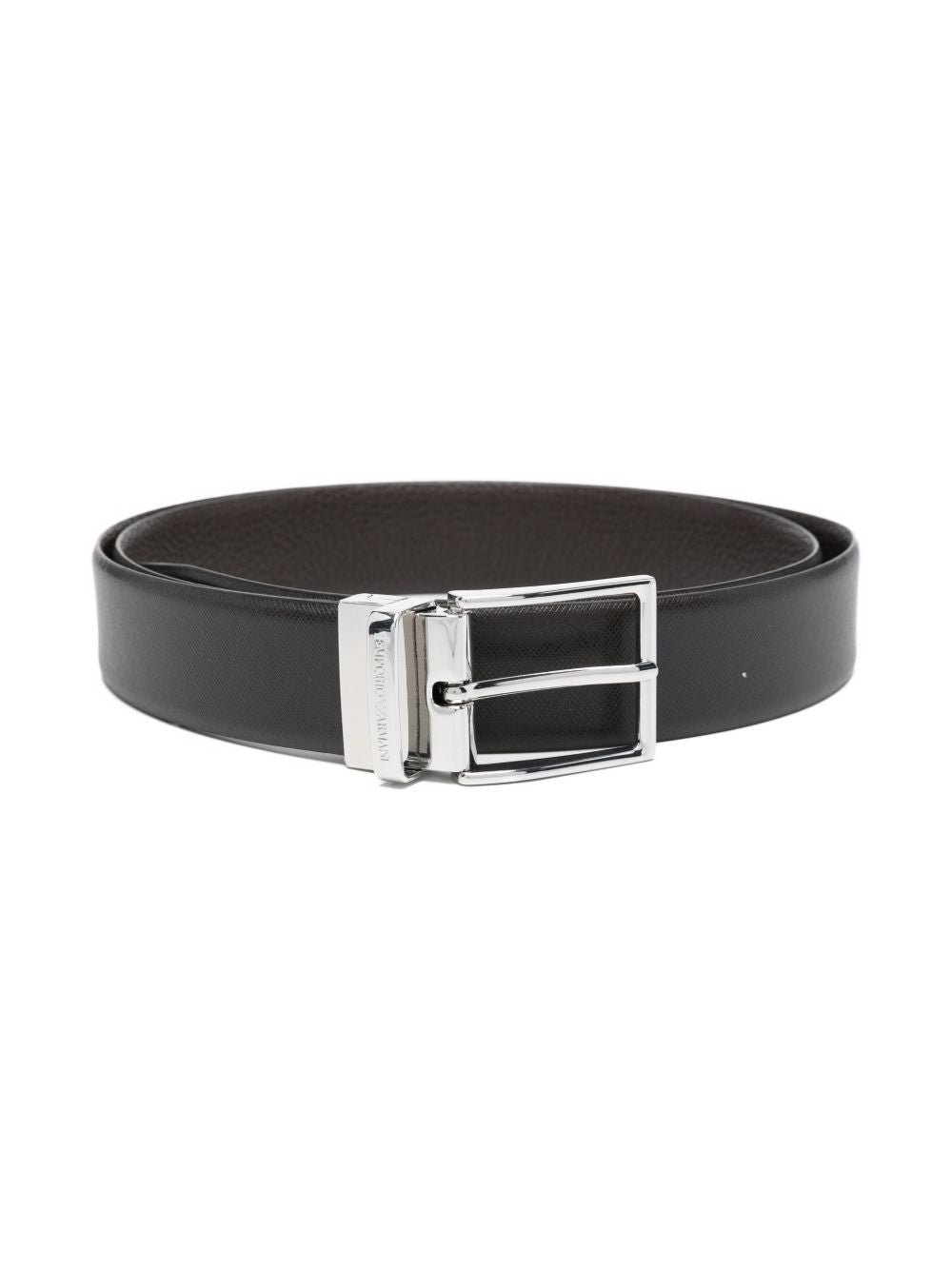 EMPORIO ARMANI EXCLUSIVE Reversible Saffiano Leather Belt — Black by EMPORIO ARMANI EXCLUSIVE