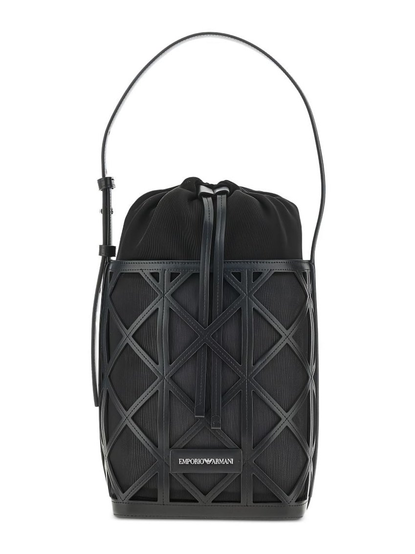 EMPORIO ARMANI EXCLUSIVE Geometric Mesh and Leather Bucket Bag — Black by EMPORIO ARMANI EXCLUSIVE