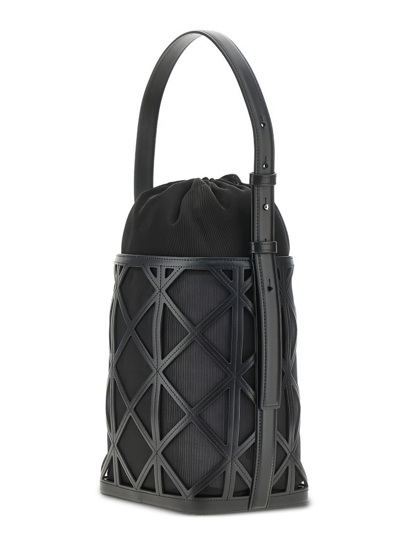 EMPORIO ARMANI EXCLUSIVE Geometric Mesh and Leather Bucket Bag — Black, view 2