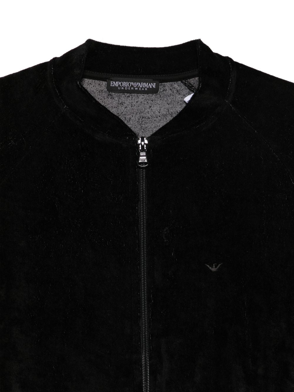 Emporio Armani Velvet Zip-Front Sweatshirt — Black, view 3