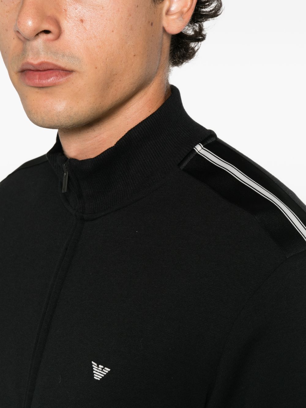 Emporio Armani Logo-Plaque Striped-Trim Sweatshirt — Black, view 2