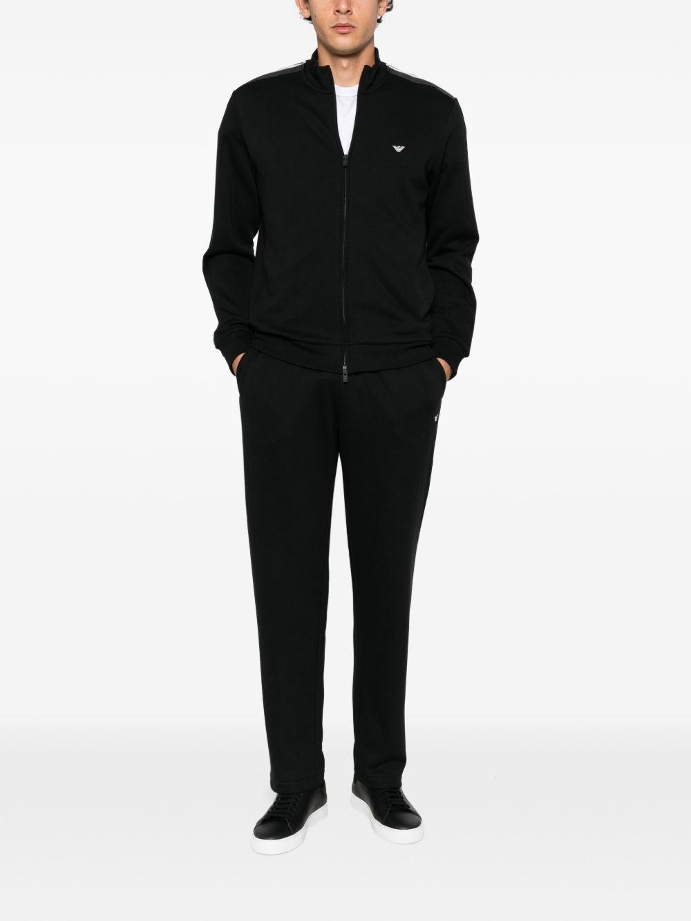 Emporio Armani Logo-Plaque Striped-Trim Sweatshirt — Black, view 3