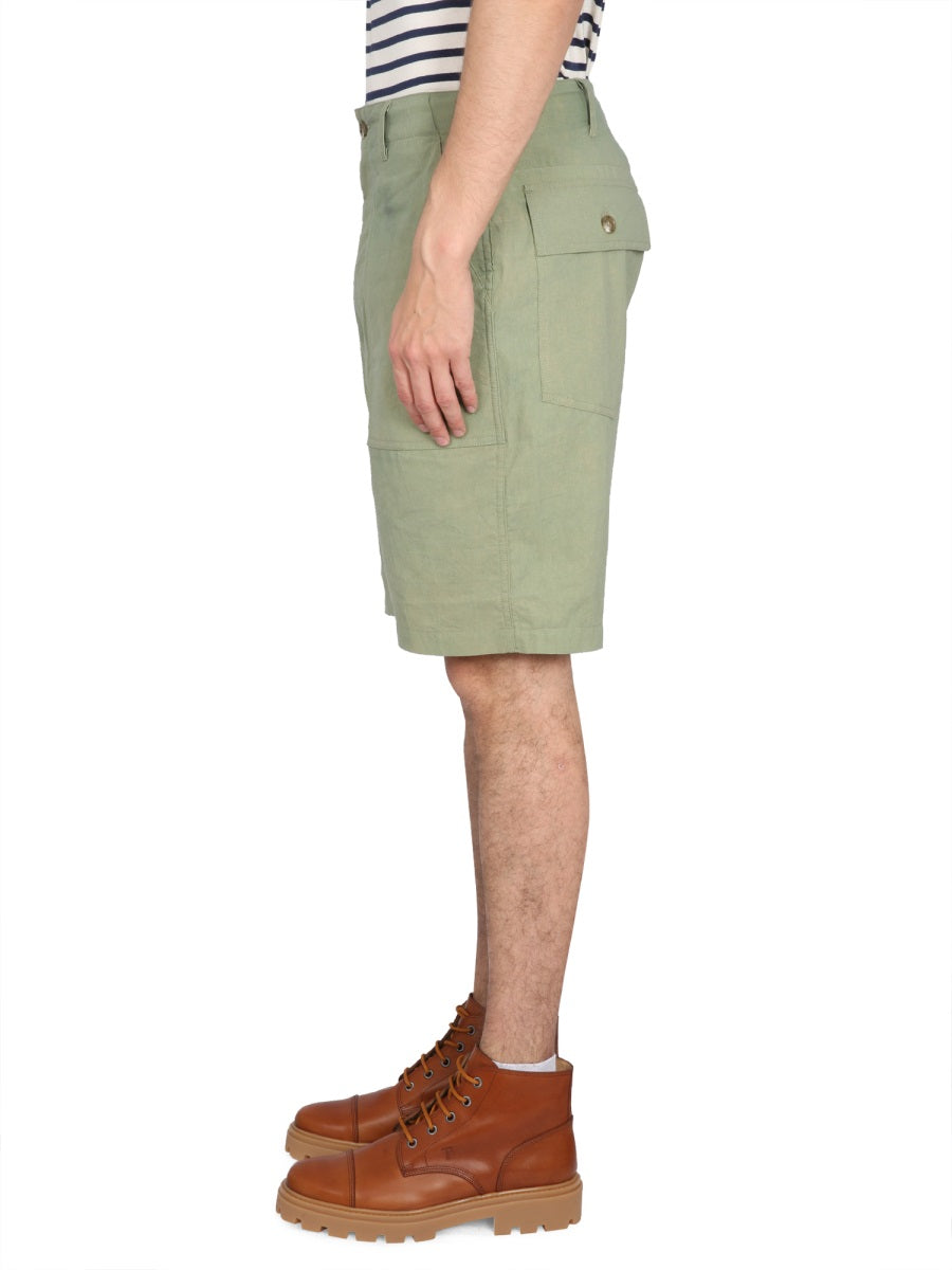 Engineered Garments Cotton Fatigue Bermuda Shorts — Green, view 3