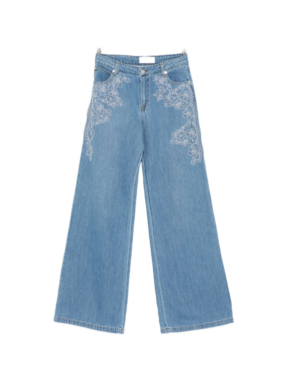 Ermanno Firenze Floral-Embroidered Denim Jeans — Light Blue by Ermanno Firenze