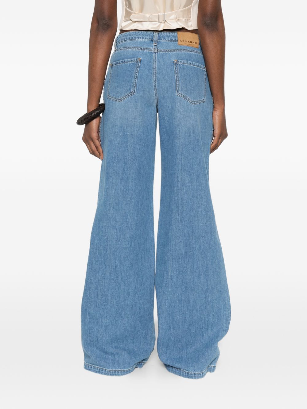 Ermanno Firenze Floral-Embroidered Denim Jeans — Light Blue, view 3
