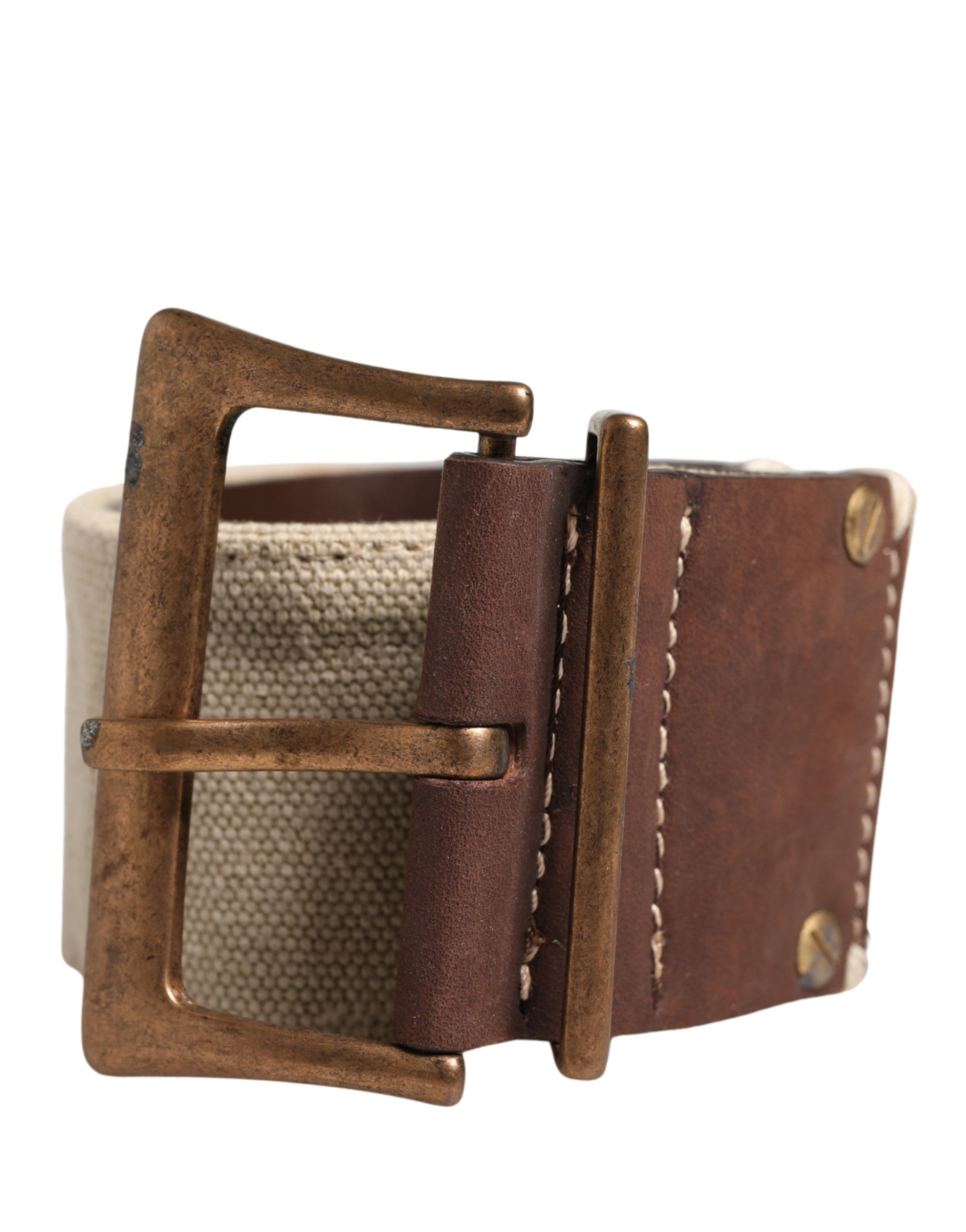 Ermanno Scervino Leather Canvas Metal Buckle Belt — Brown by Ermanno Scervino