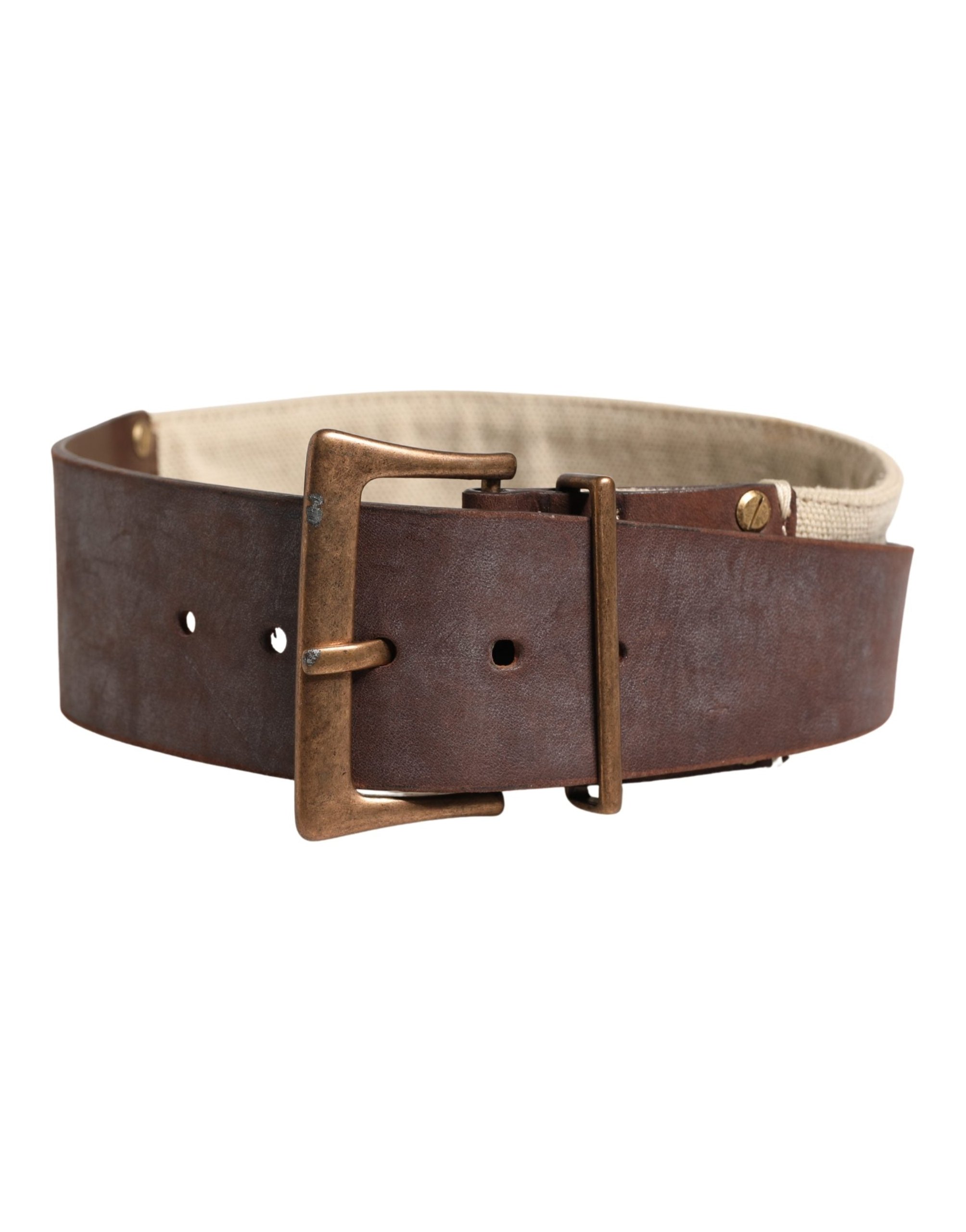 Ermanno Scervino Leather Canvas Metal Buckle Belt — Brown, view 3