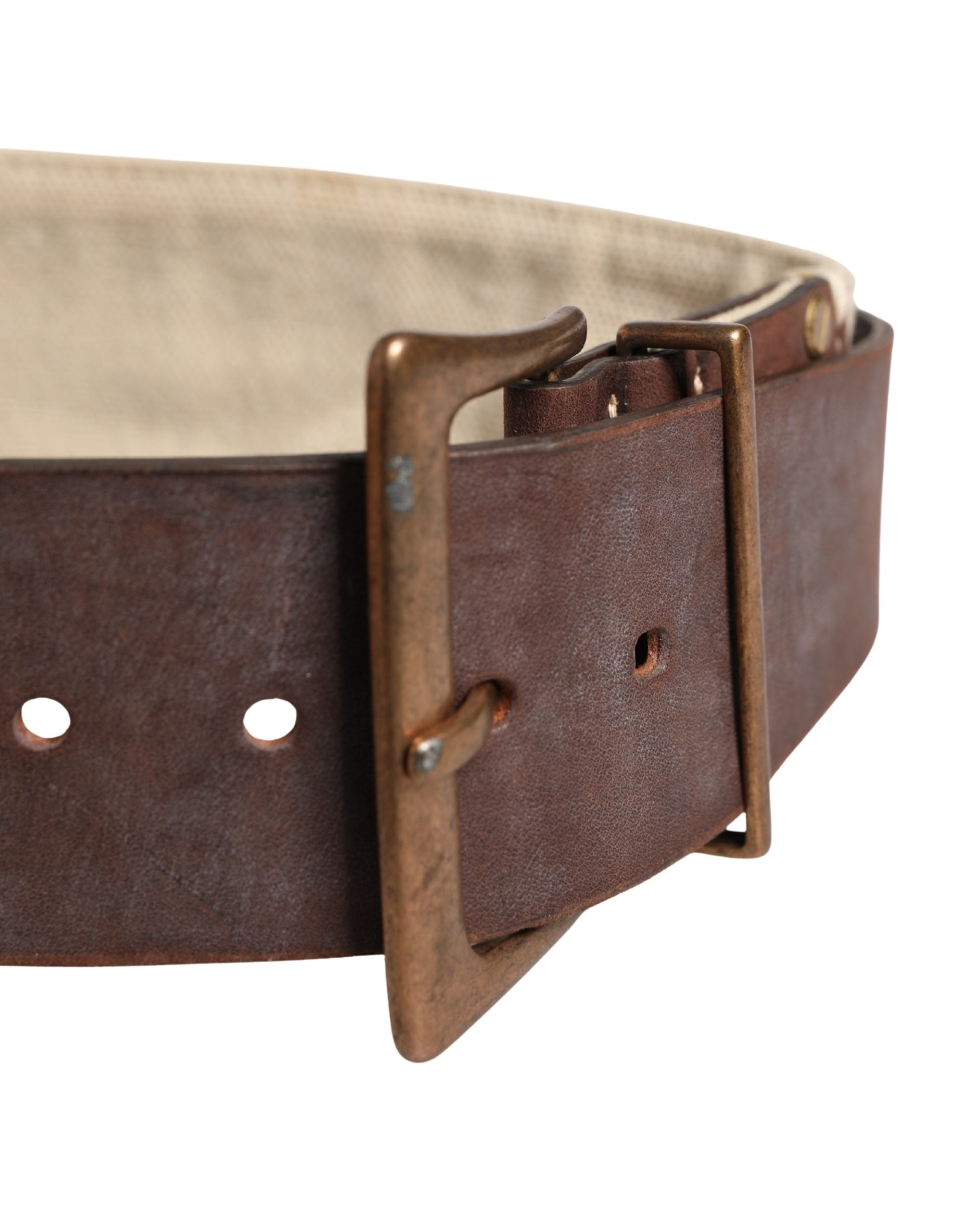 Ermanno Scervino Leather Canvas Metal Buckle Belt — Brown, view 4