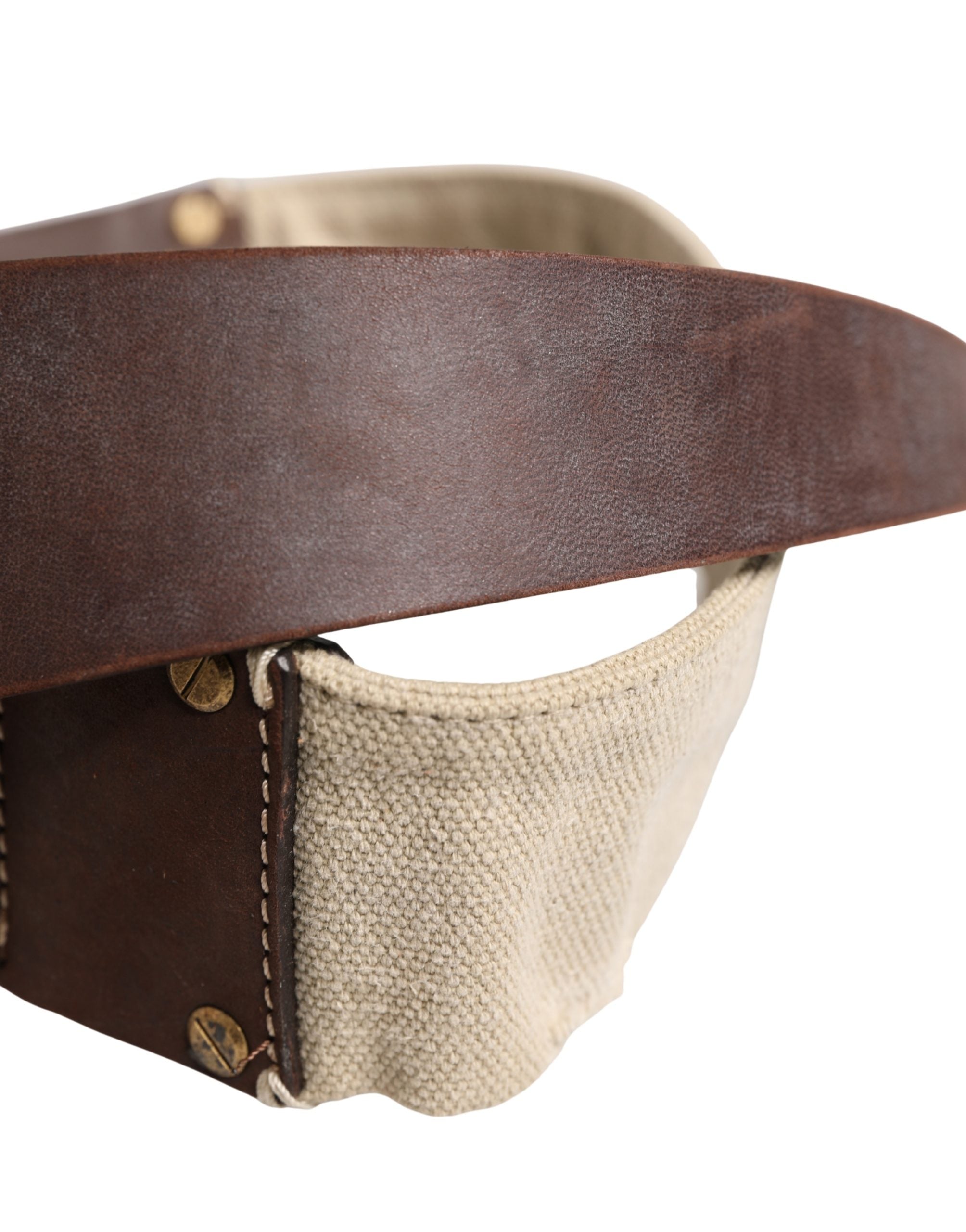 Ermanno Scervino Leather Canvas Metal Buckle Belt — Brown, view 5