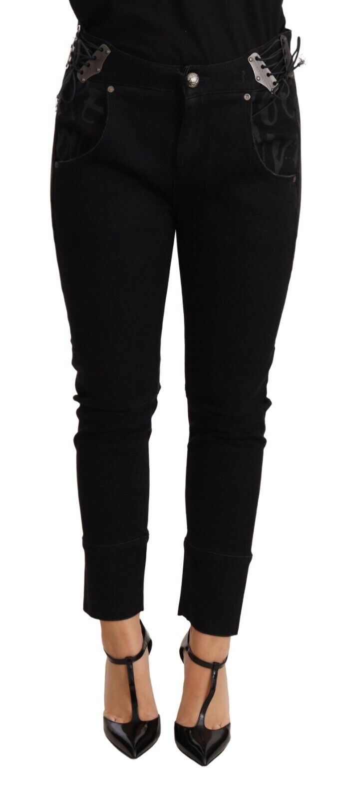 Ermanno Scervino Low-Waist Skinny Cotton Jeans — Black, view 3