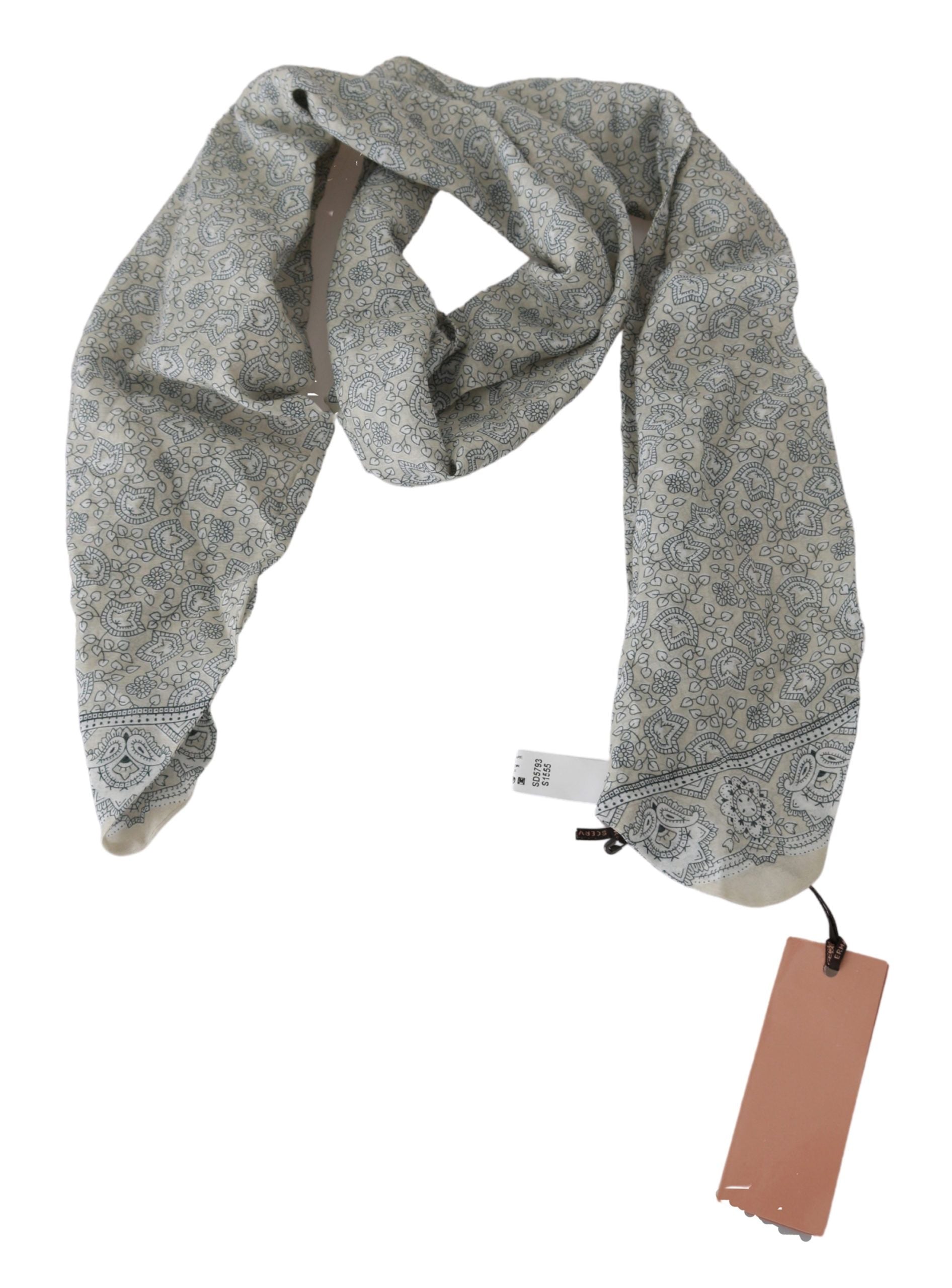 Ermanno Scervino Cotton Beige & Blue Fantasy Print Scarf — Beige, view 2