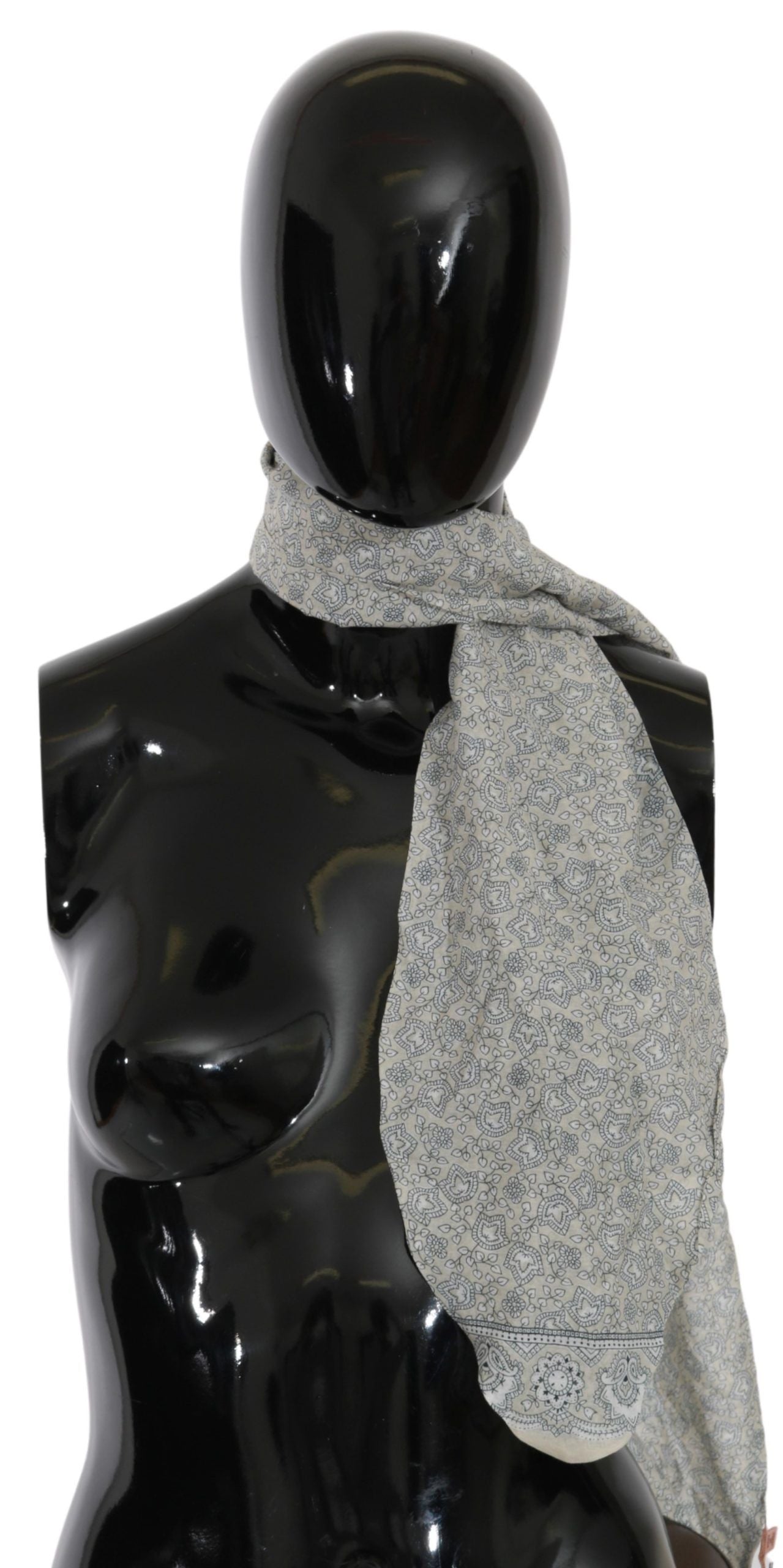 Ermanno Scervino Cotton Beige & Blue Fantasy Print Scarf — Beige, view 3