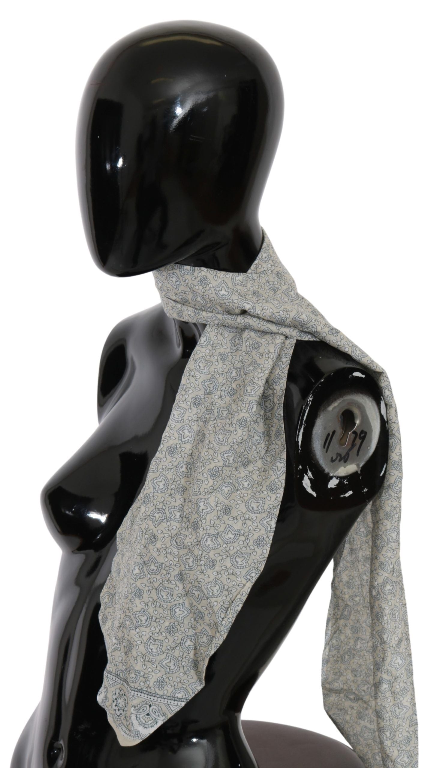 Ermanno Scervino Cotton Beige & Blue Fantasy Print Scarf — Beige, view 4