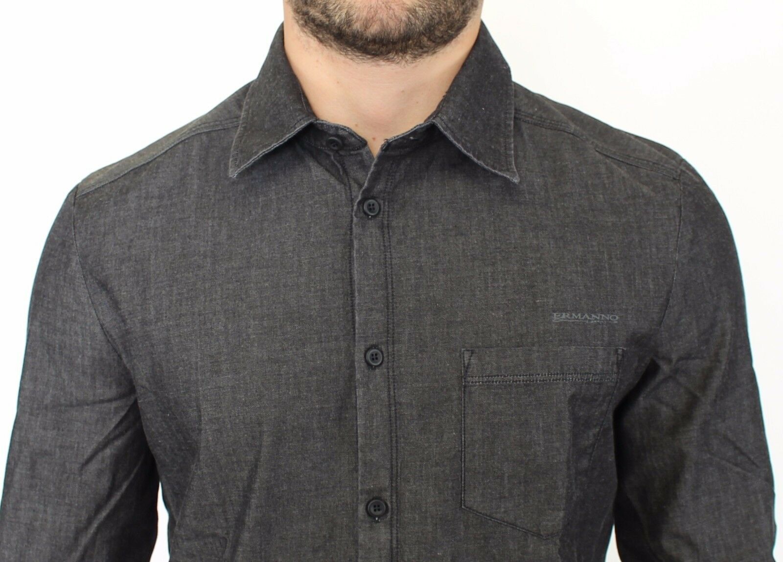 Ermanno Scervino Denim Cotton Stretch Shirt — Gray, view 5
