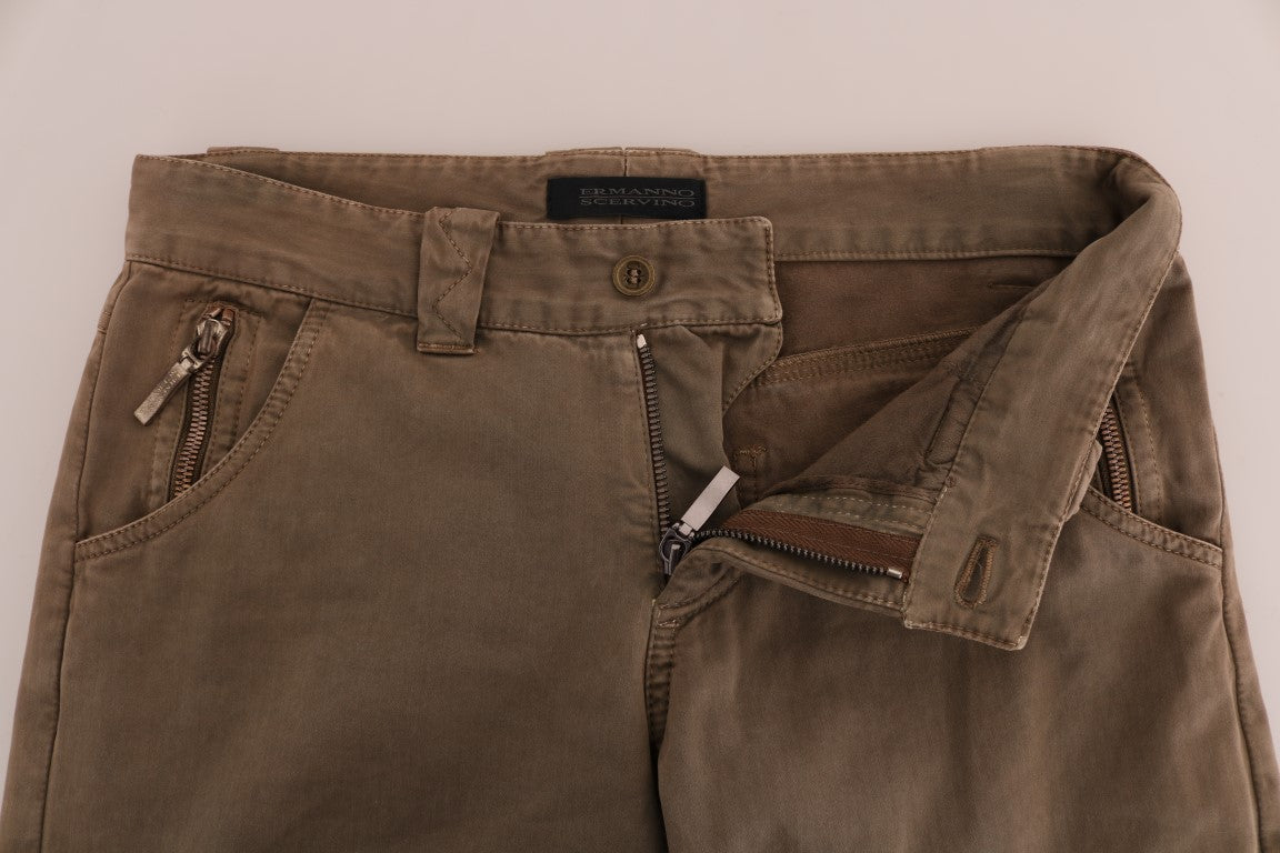 Ermanno Scervino Cotton Casual Slim Fit Trousers — Brown, view 4