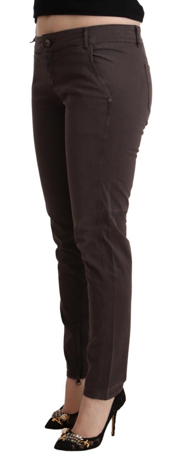 Ermanno Scervino Low-Waist Slim-Fit Cotton Trousers — Brown, view 2