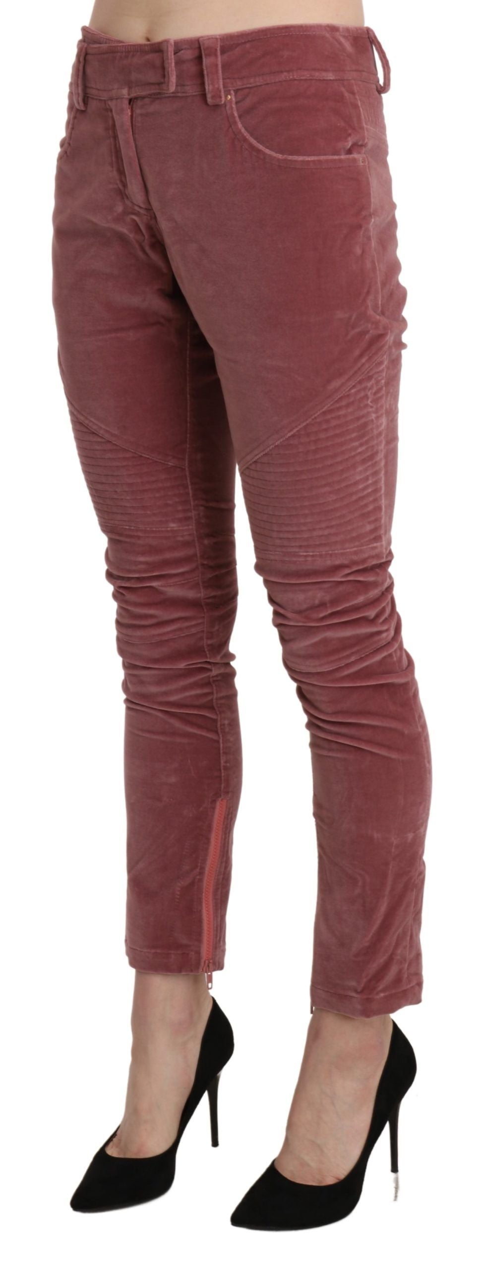 Ermanno Scervino Mid Waist Skinny Cotton Trousers — Burgundy by Ermanno Scervino