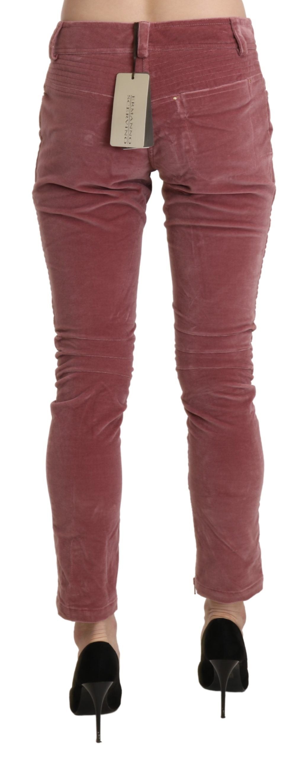 Ermanno Scervino Mid Waist Skinny Cotton Trousers — Burgundy, view 2