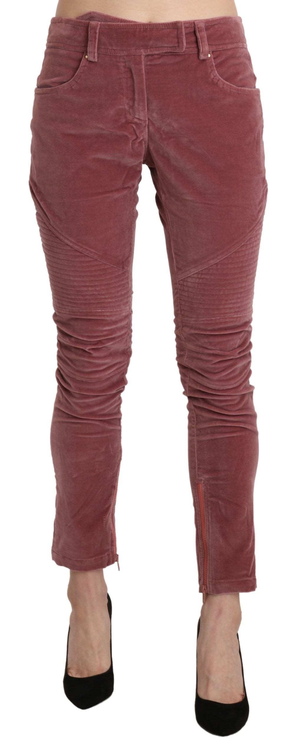 Ermanno Scervino Mid Waist Skinny Cotton Trousers — Burgundy, view 3