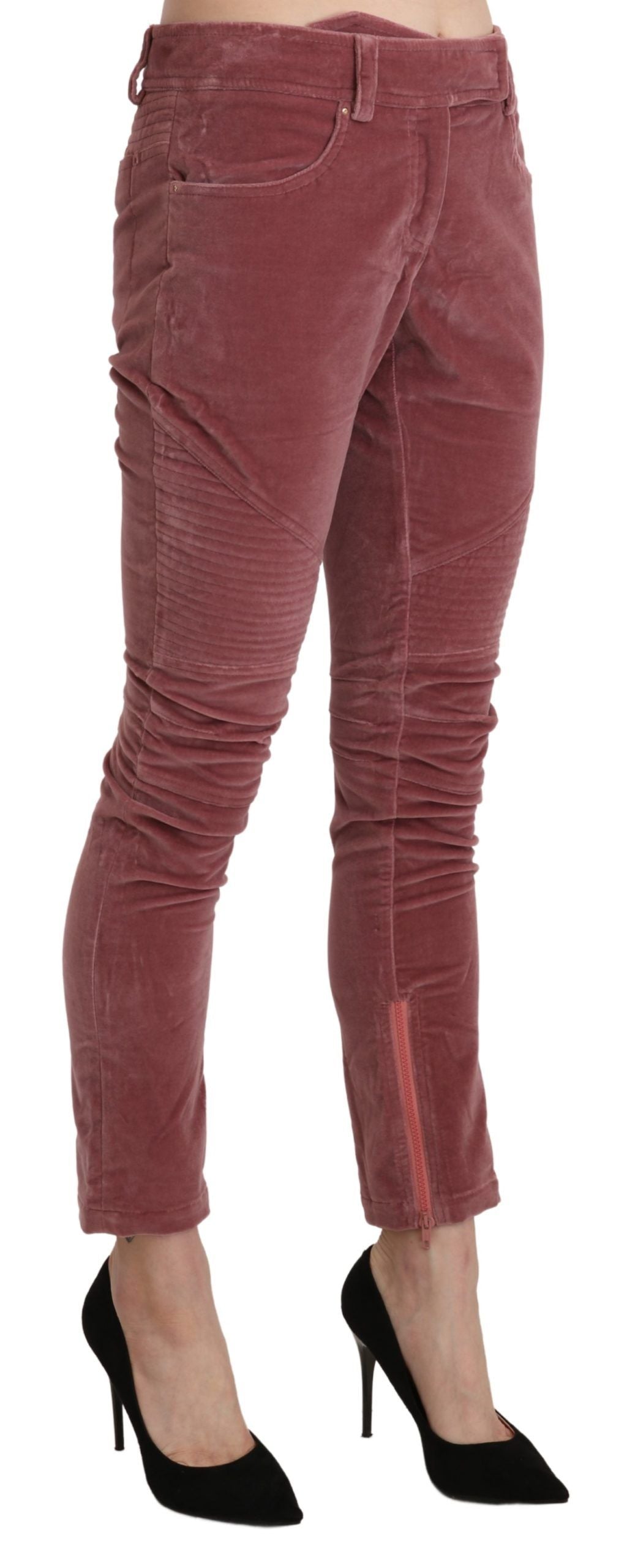 Ermanno Scervino Mid Waist Skinny Cotton Trousers — Burgundy, view 4