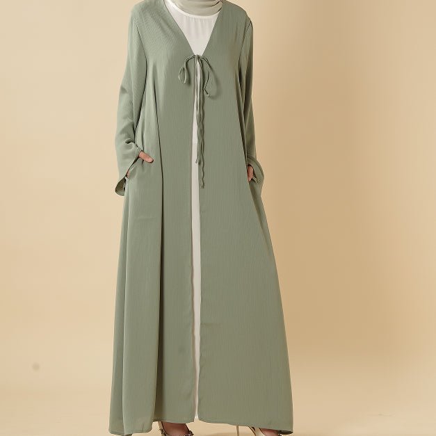 Essential Zoom Open Front Abaya with Tie Closure & Pockets (MOA309), view 2