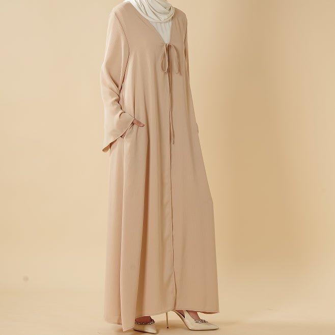 Essential Zoom Open Front Abaya with Tie Closure & Pockets (MOA309), view 5