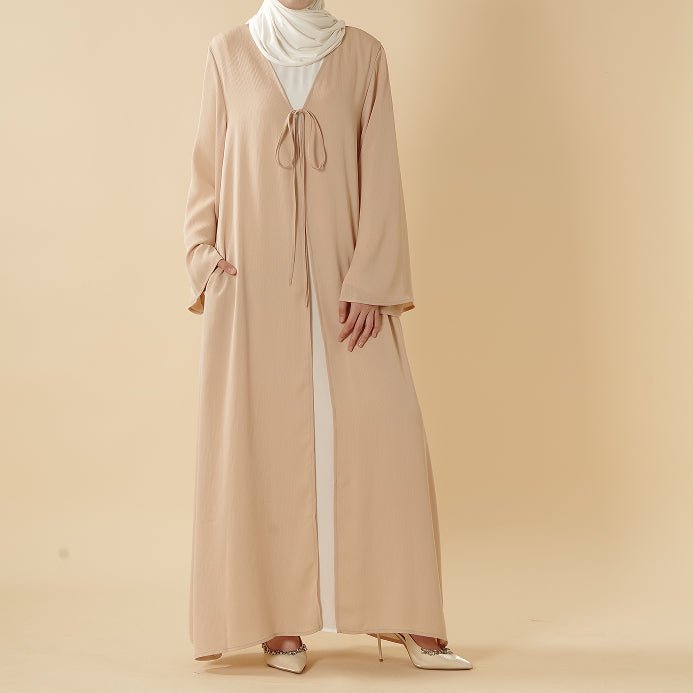 Essential Zoom Open Front Abaya with Tie Closure & Pockets (MOA309), view 6