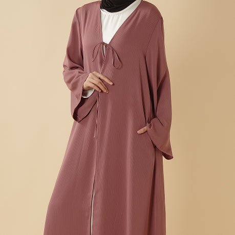 Essential Zoom Open Front Abaya with Tie Closure & Pockets (MOA309), view 8