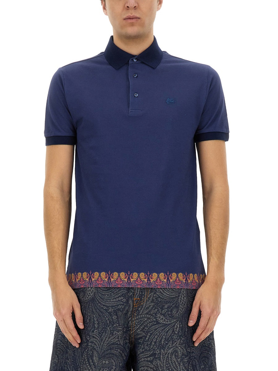 Etro Printed Cotton Polo Shirt — Blue, view 3