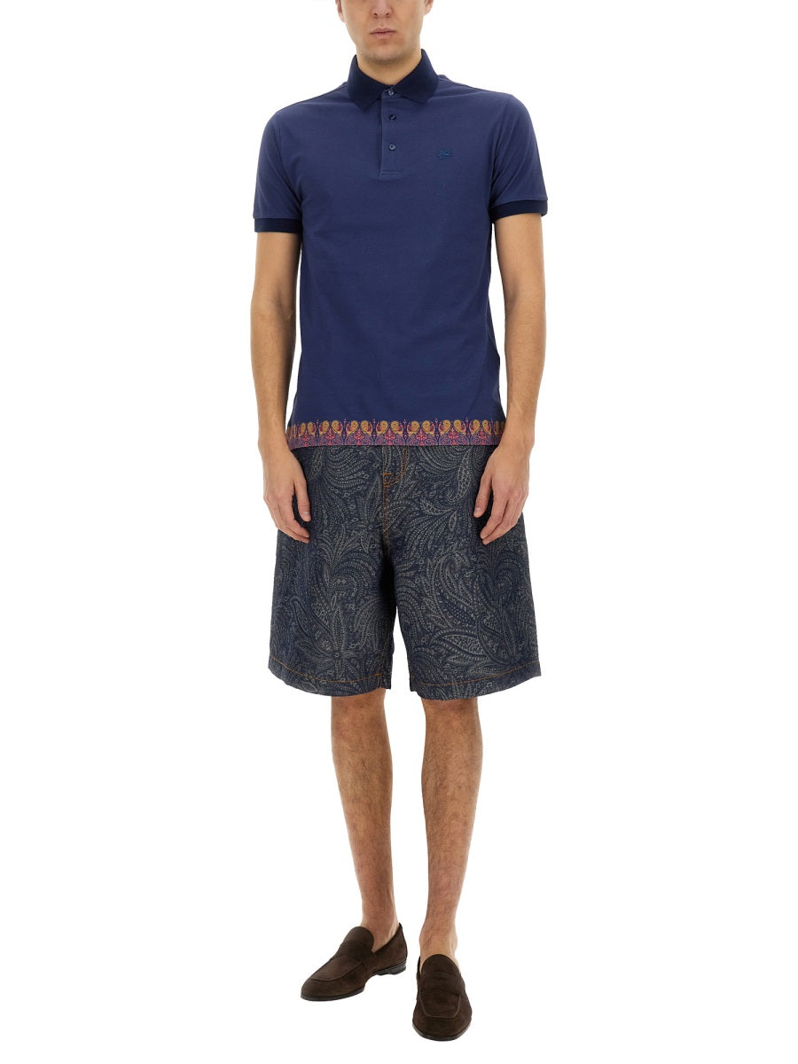 Etro Printed Cotton Polo Shirt — Blue, view 4