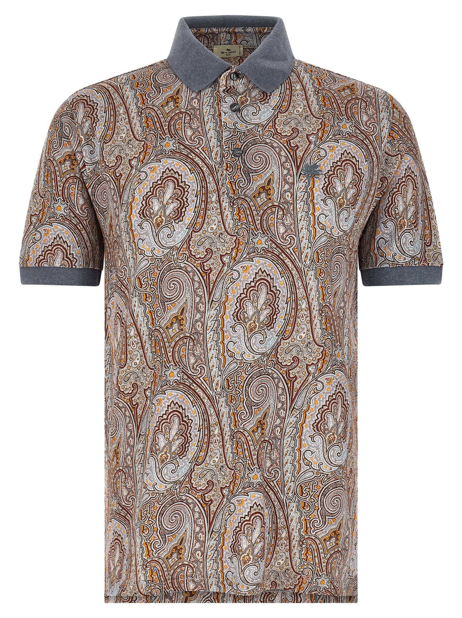 Etro Arnica Paisley Cotton Polo Shirt — Brown by Etro
