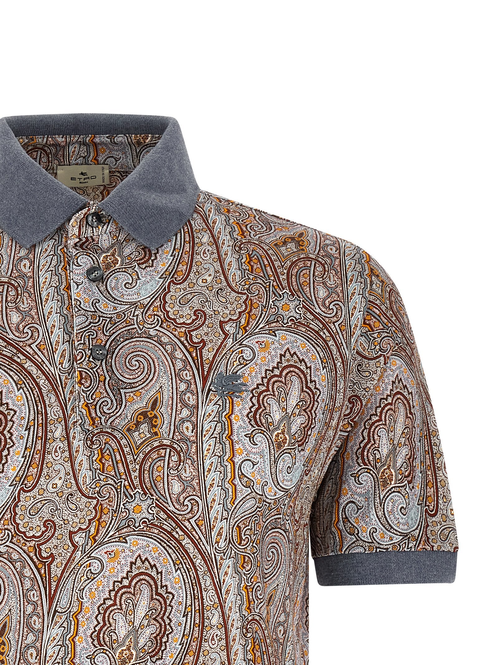 Etro Arnica Paisley Cotton Polo Shirt — Brown, view 3