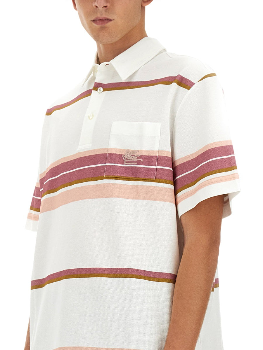 Etro Pegasus Embroidered Cotton Polo Shirt — Ivory, view 2