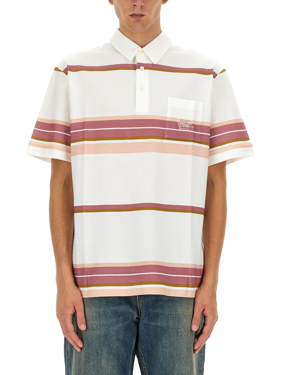 Etro Pegasus Embroidered Cotton Polo Shirt — Ivory, view 3
