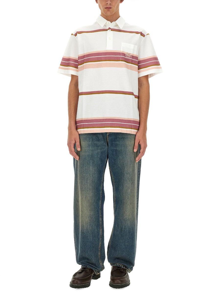 Etro Pegasus Embroidered Cotton Polo Shirt — Ivory, view 4