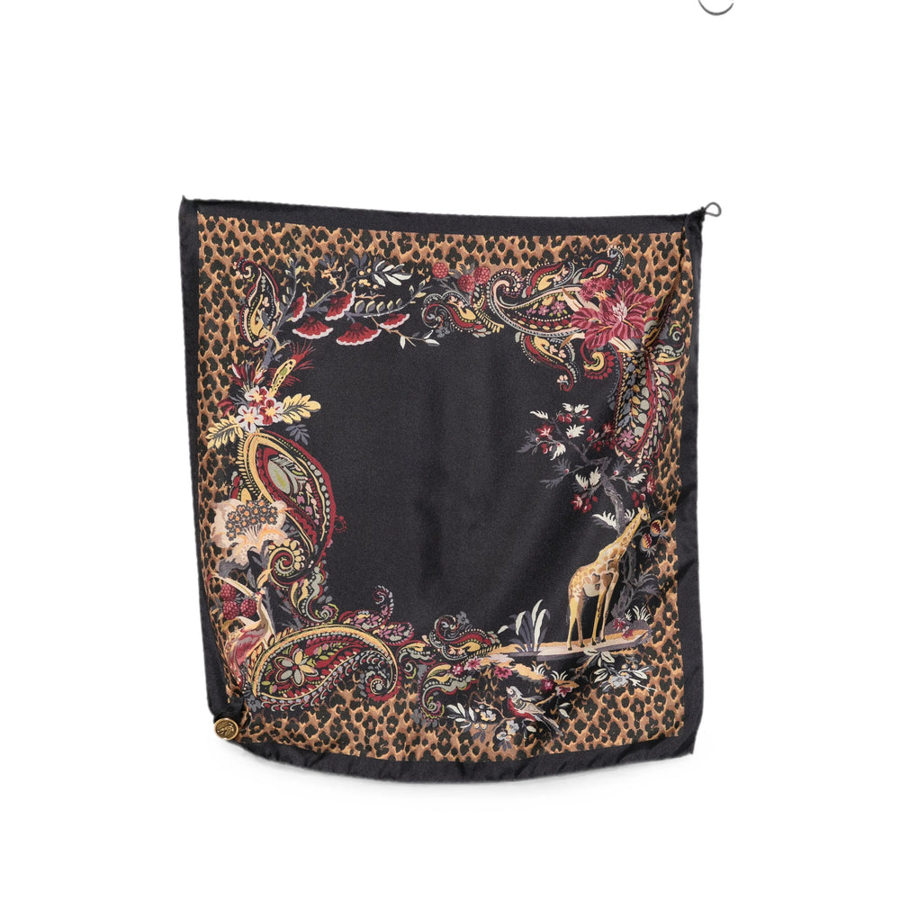 Etro Silk Paisley and Leopard Print Scarf — Black, view 2
