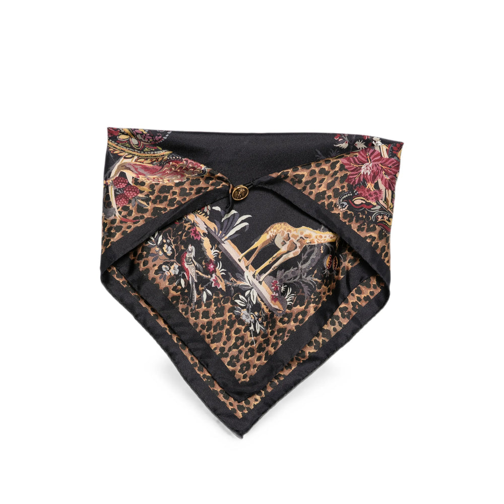 Etro Silk Paisley and Leopard Print Scarf — Black, view 3