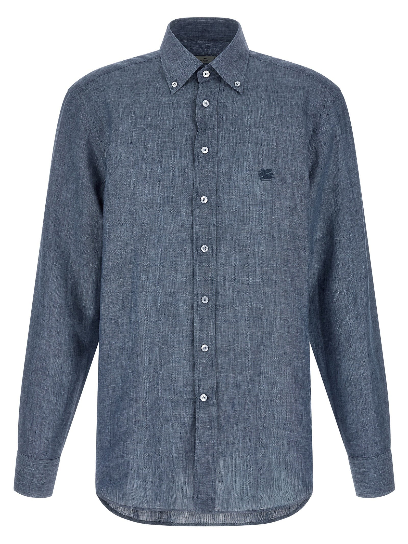 Etro Linen Mélange with Embroidered Logo Shirt — Blue by Etro