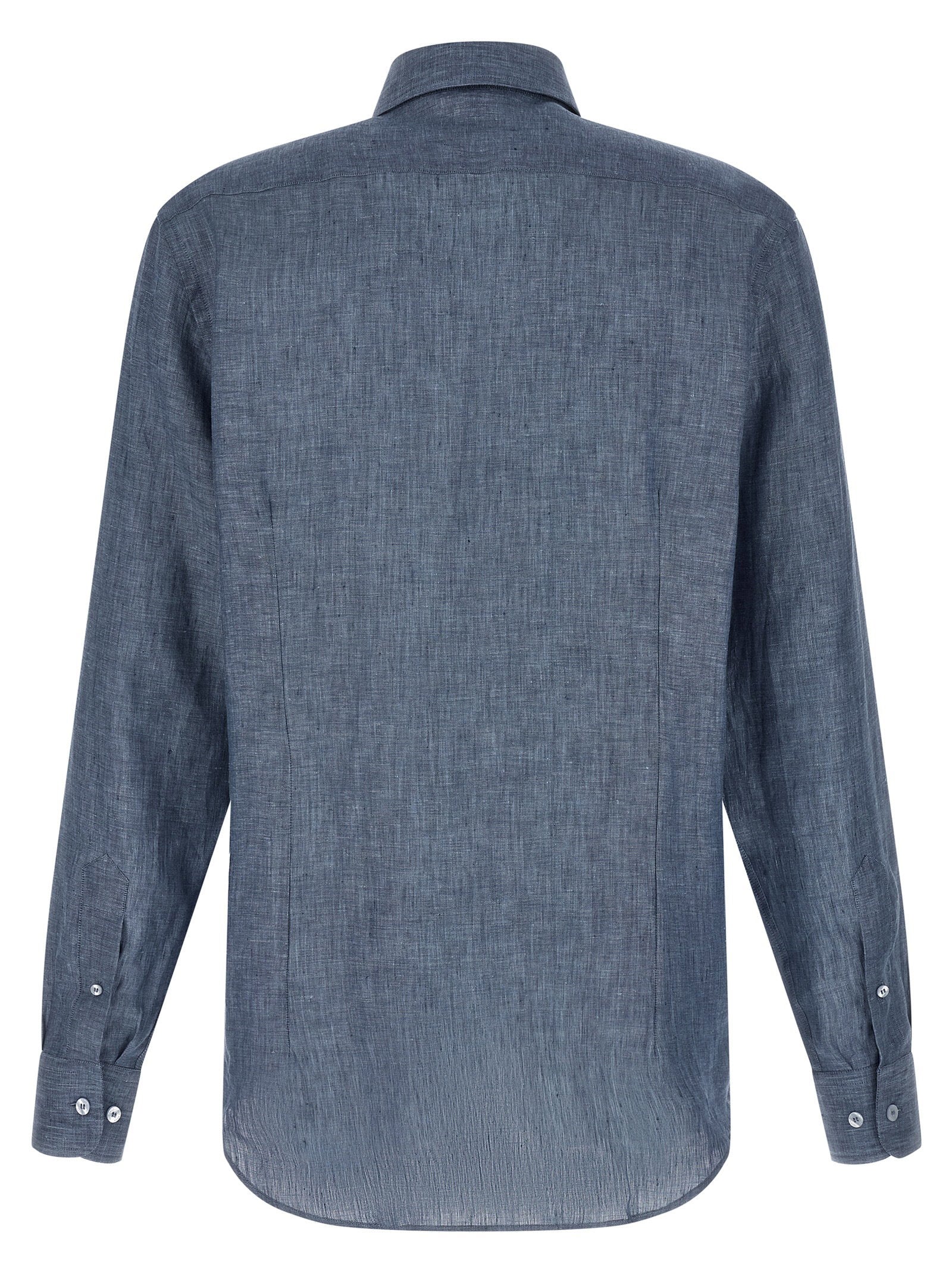 Etro Linen Mélange with Embroidered Logo Shirt — Blue, view 2