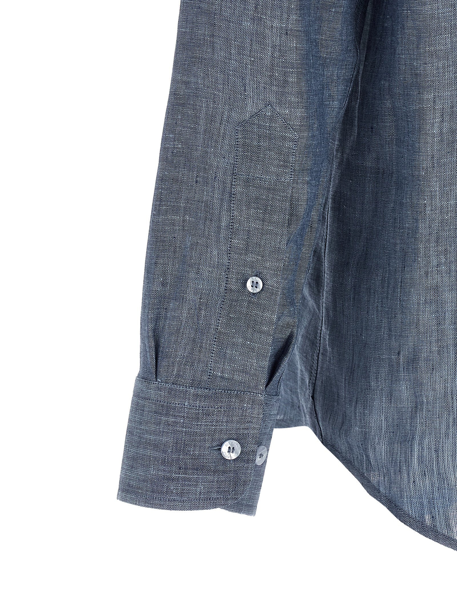 Etro Linen Mélange with Embroidered Logo Shirt — Blue, view 4