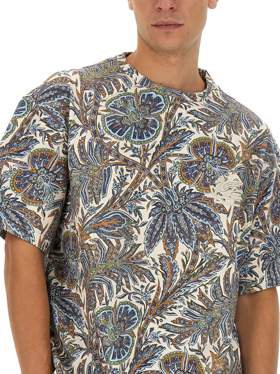 Etro Floral Print Cotton T-Shirt — White, view 2