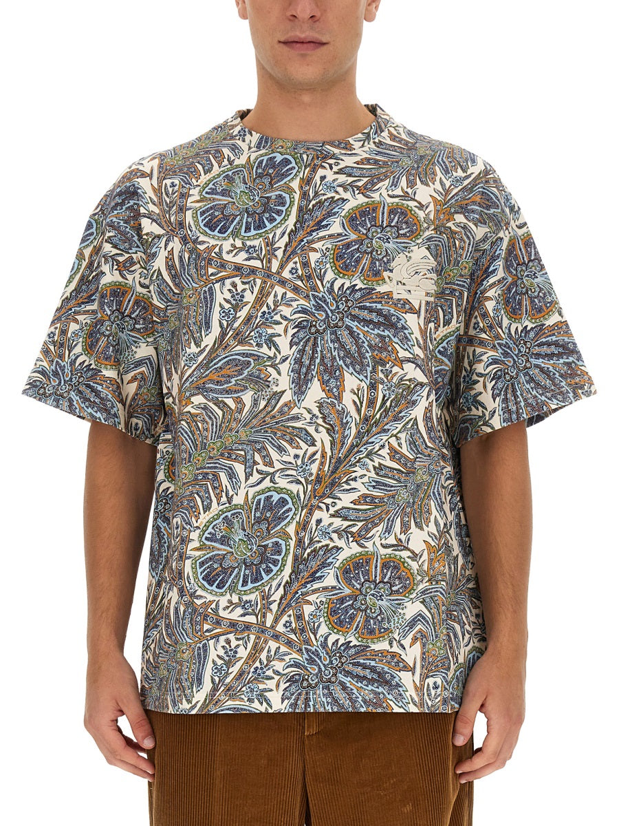 Etro Floral Print Cotton T-Shirt — White, view 3