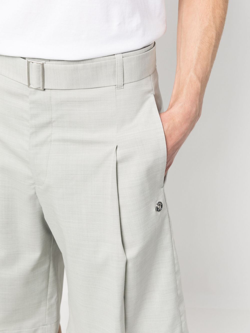 Études Pleated Wool Blend Shorts — Grey, view 2