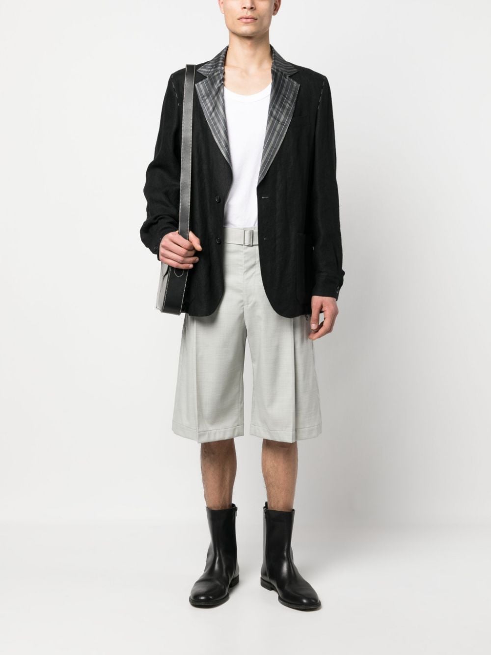 Études Pleated Wool Blend Shorts — Grey, view 4