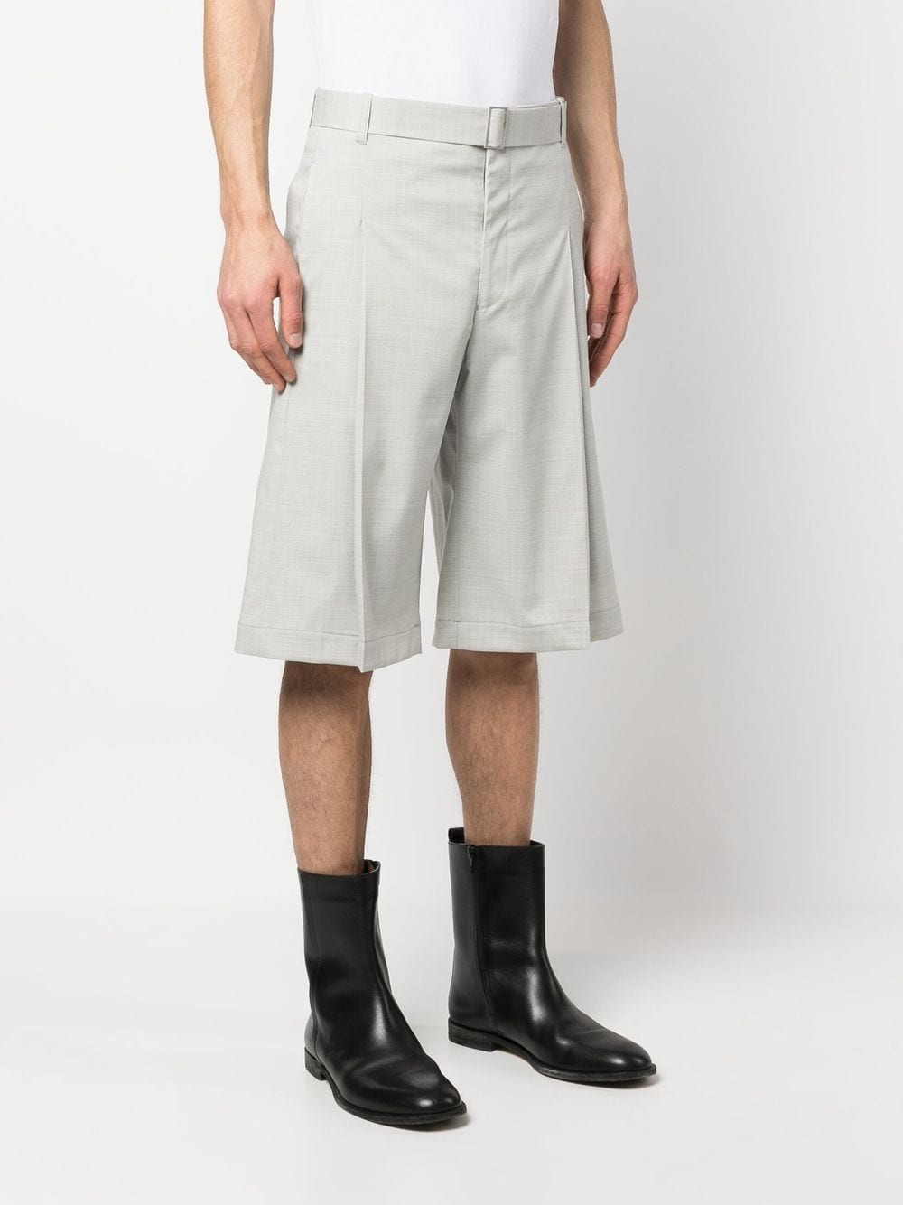 Études Pleated Wool Blend Shorts — Grey, view 5