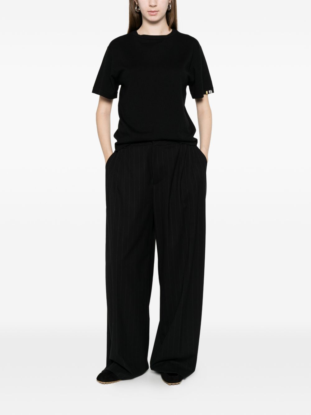 extreme cashmere Striped Cotton-Cashmere T-Shirt — Black, view 3