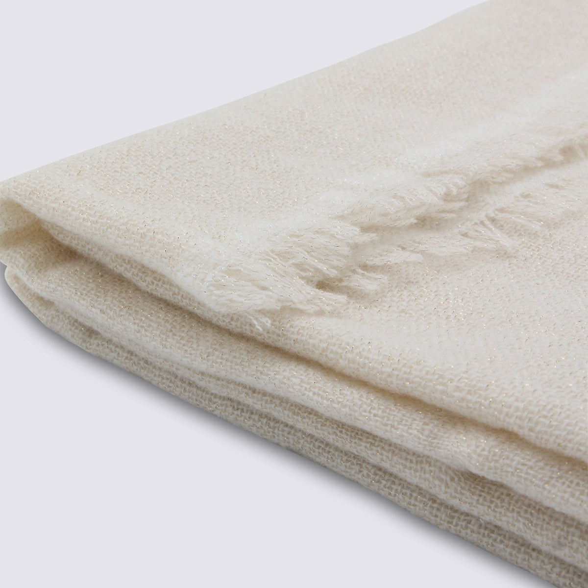 Fabiana Filippi Fringed Wool Blend Scarf — Beige, view 2